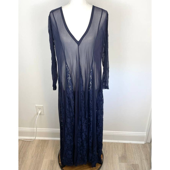 We Are HAH Mama C Sheer Lace Slip Maxi Dress In Navy Size Medium New - Picture 3 of 15